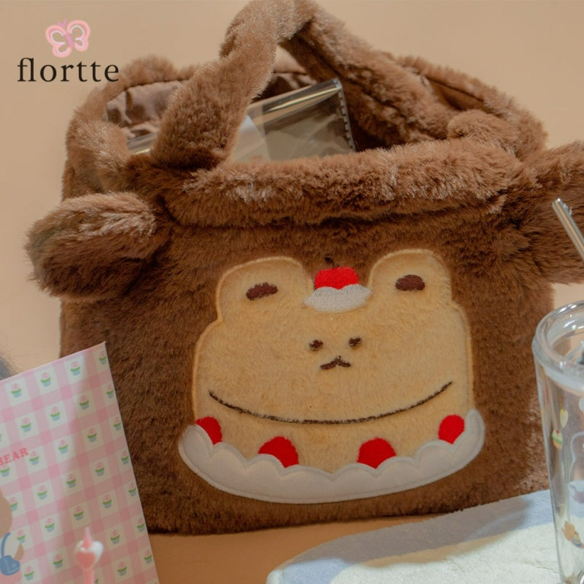 Flower Food Bear Velvet Tote