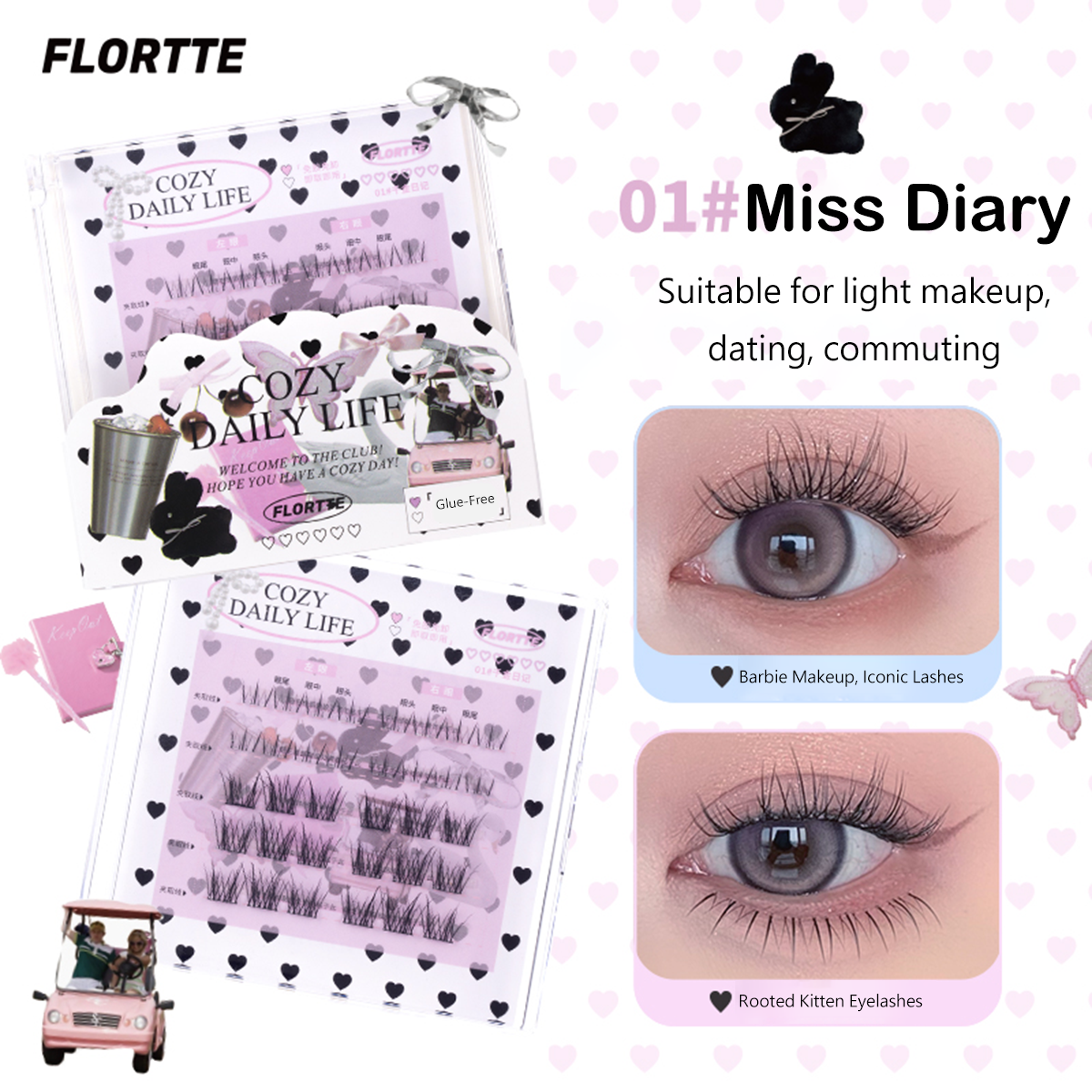 Segmentierte, selbstklebende, kleberfreie künstliche Wimpern – FLORTTE