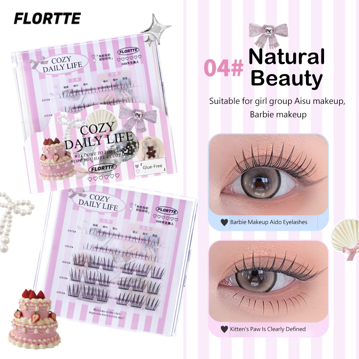Segmentierte, selbstklebende, kleberfreie künstliche Wimpern – FLORTTE